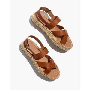 Madewell‎ The Julie Espadrille Brown Leather Criss Cross Ankle Strap Sandals-8M
